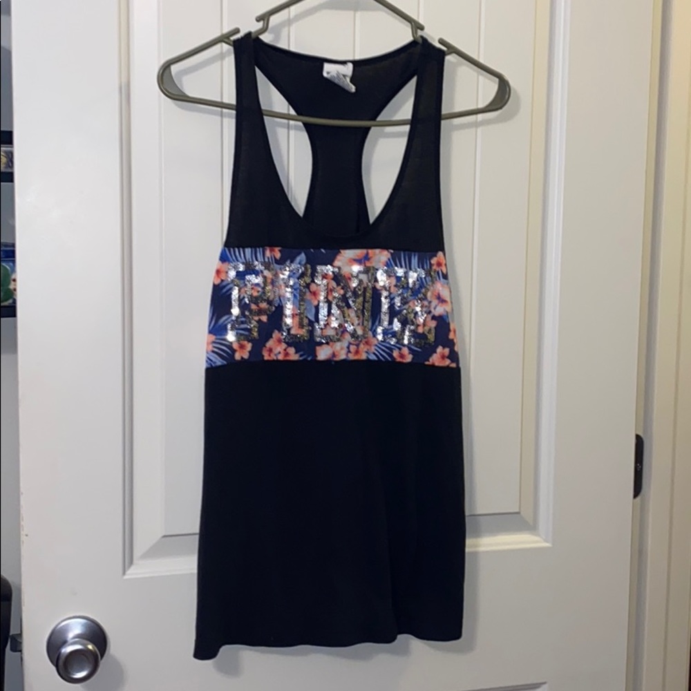 Gray, sequined PINK tank Small